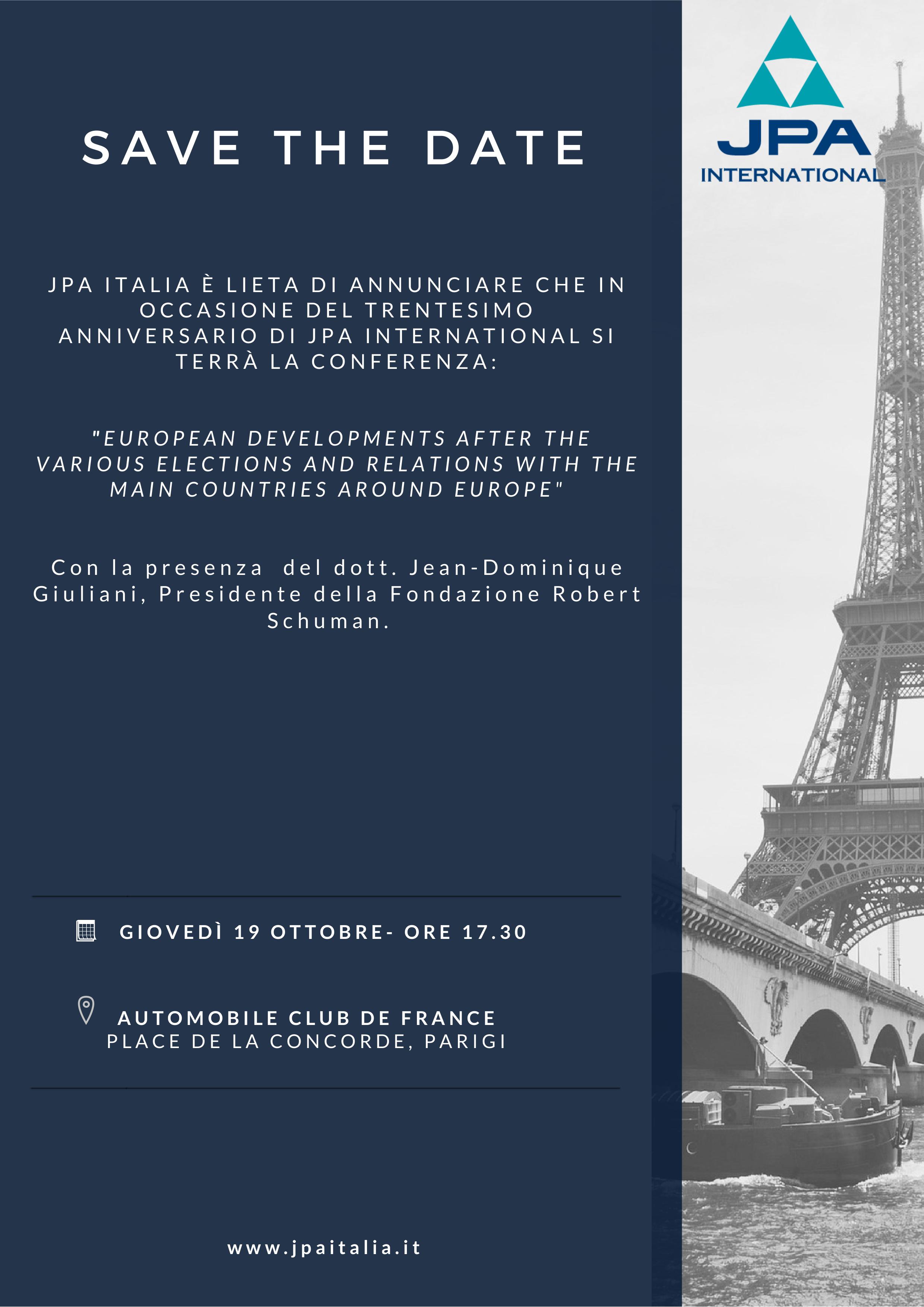 JPA Italia - SAVE THE DATE  - 19 ottore 2017