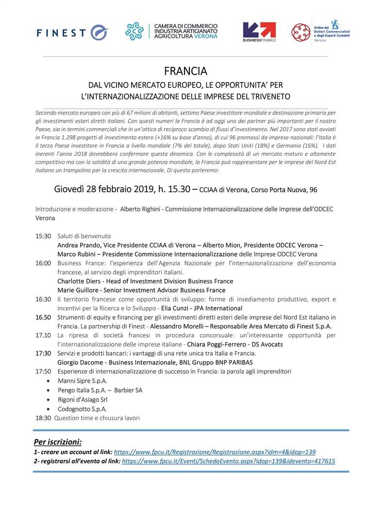 Francia: dal vicino mercato europeo, le opportunit&#224; per l&#39;internazionalizzazione delle imprese del triveneto