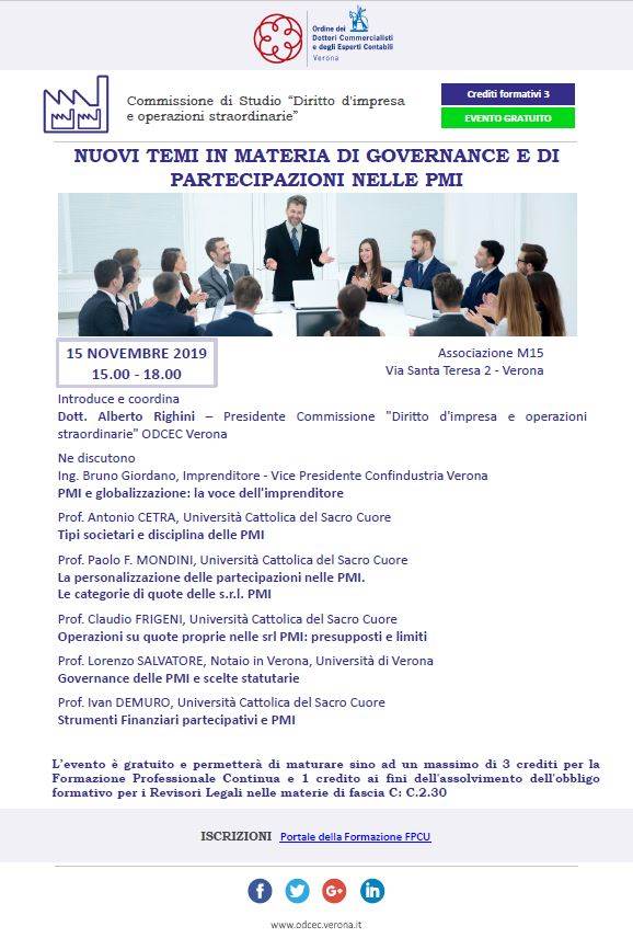 Nuovi temi in materia di governance e di partecipazioni nelle PMI