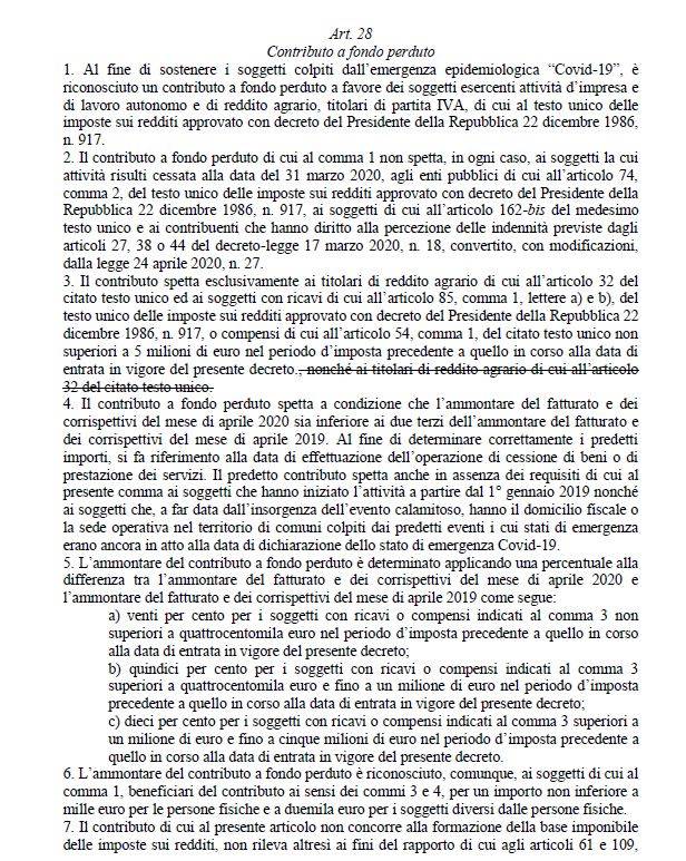 Company law - Contributi a Fondo perduto per le imprese con ricavi 2019 inferiori a 5mln di euro danneggiate dal COVID-19 - Con l’art. 28 un vero ristoro da parte dello Stato?