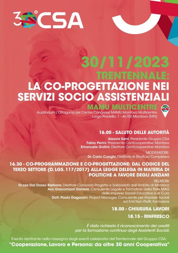 CSA Trentennale: La co-progettazione nei servizi socio assistenziali