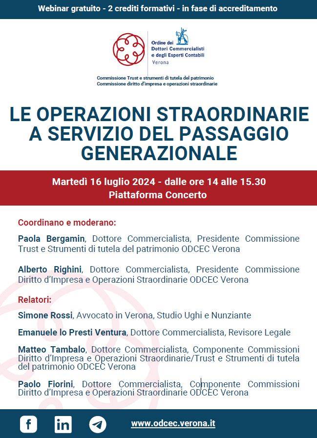 Le operazioni straordinarie a servizio del passaggio generazionale