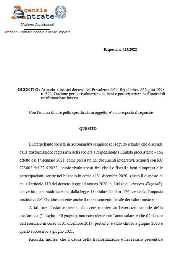 Interpello dello Studio colma una lacuna del sistema nell’accesso alla rivalutazione per societ&#224; di persone