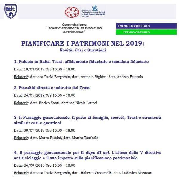 CICLO EVENTI: Pianificare i patrimoni nel 2019