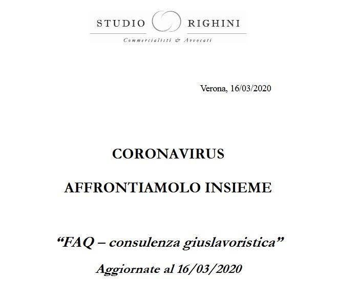 Coronavirus - FAQ (Consulenza giuslavoristica) aggiornate al 16 marzo 2020