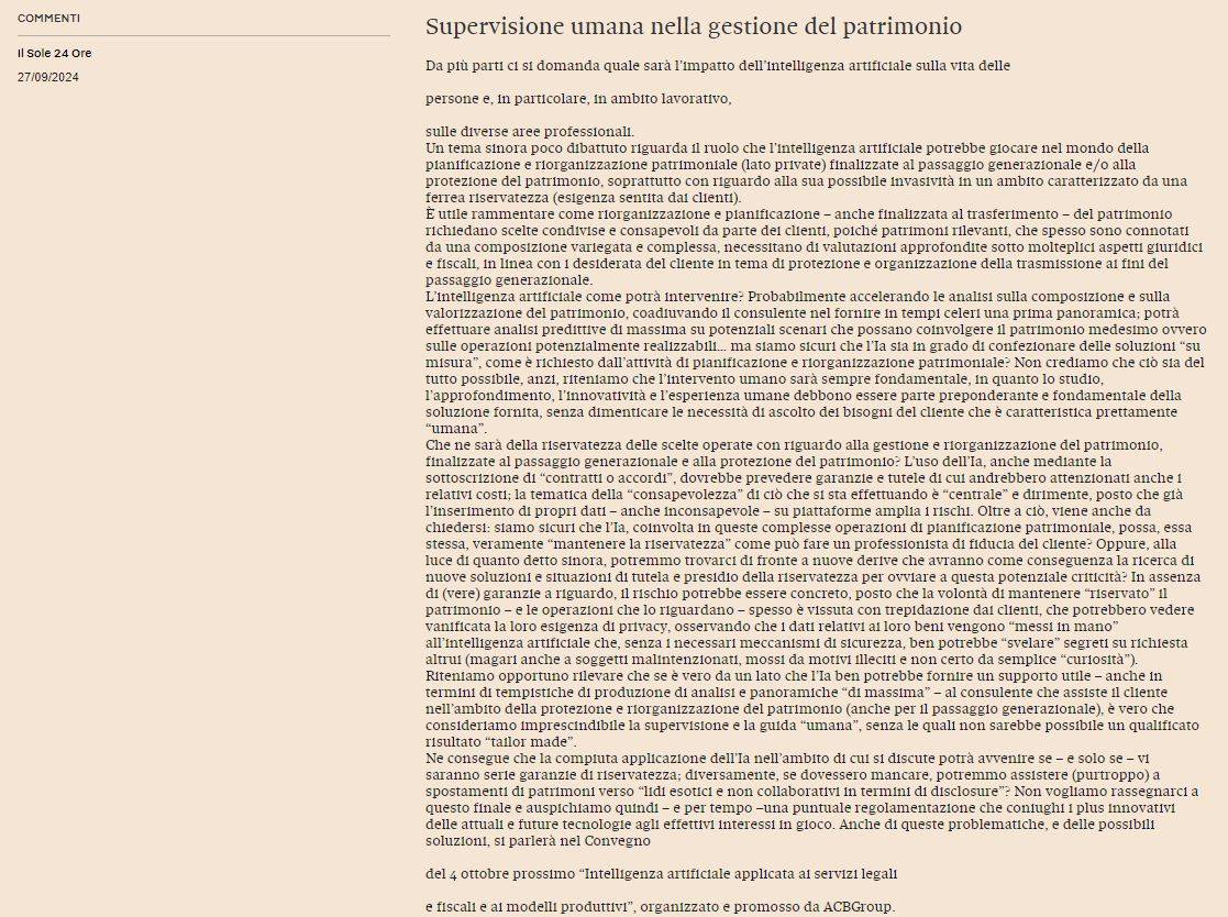 Supervisione umana nella gestione del patrimonio