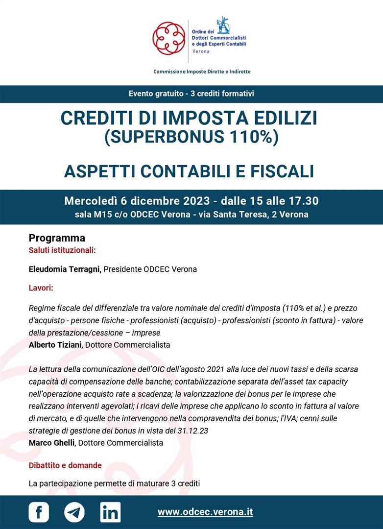 Crediti di imposta edilizi - Superbonus110%- Aspetti contabili e fiscali