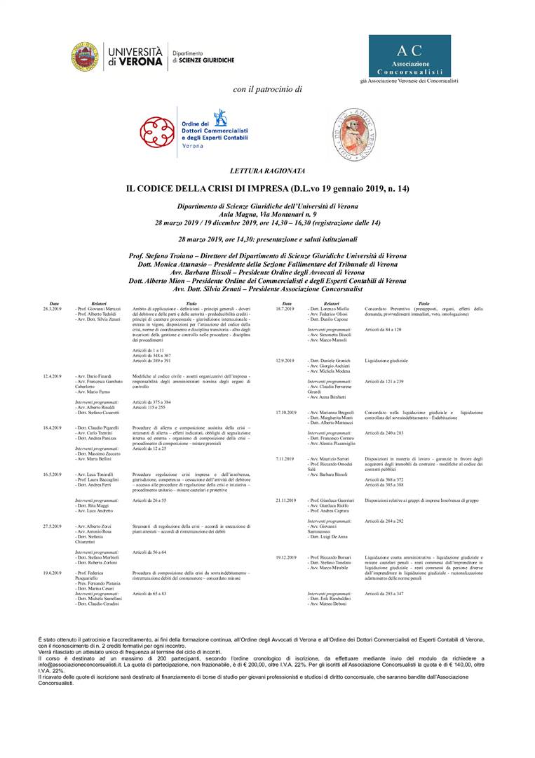 Lettura ragionata - Il Codice della crisi d&#39;Impresa (D.L.vo 19 gennaio 2019, n. 14)