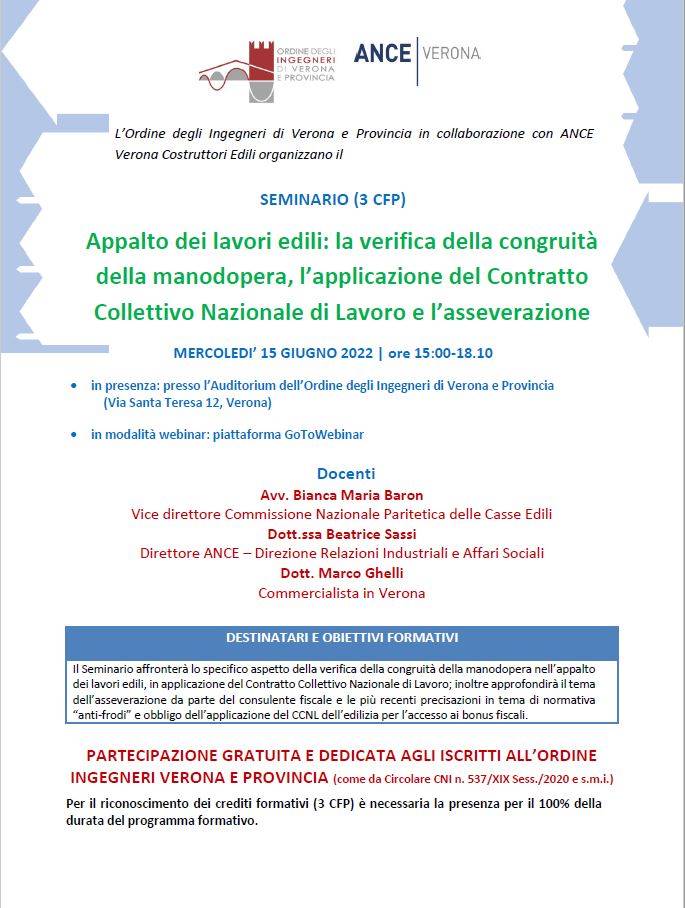 Appalto dei lavori edili: la verifica della congruit&#224; della manodopera, l’applicazione del CCNL e l’asseverazione